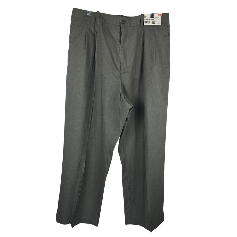 UNIQLO NWT Linen Blend Tucked Wide Pants Women Olive Dress Pants XXL